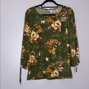 Ava James soft floral pull over 3/4 pull over shirt green medium nwt new